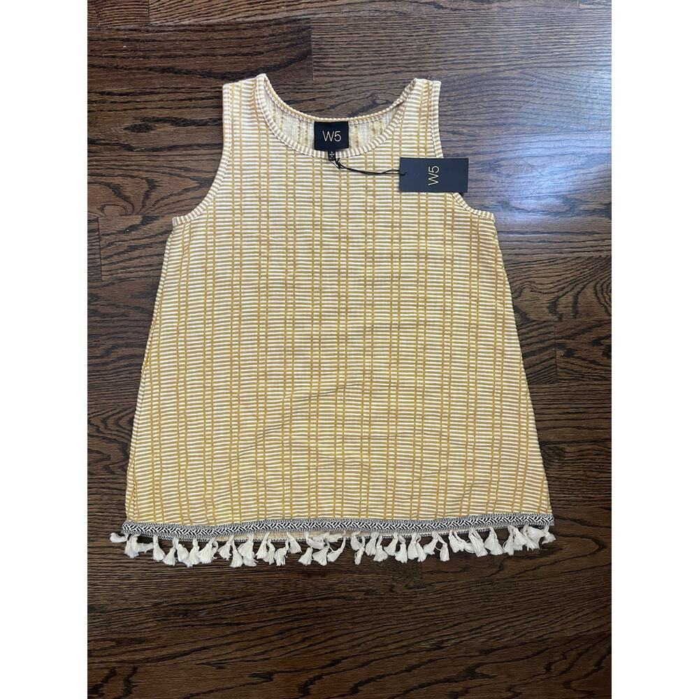 Anthropologie W5 boho embroidered trim tank top Sz. S yellow jersey knit NWT